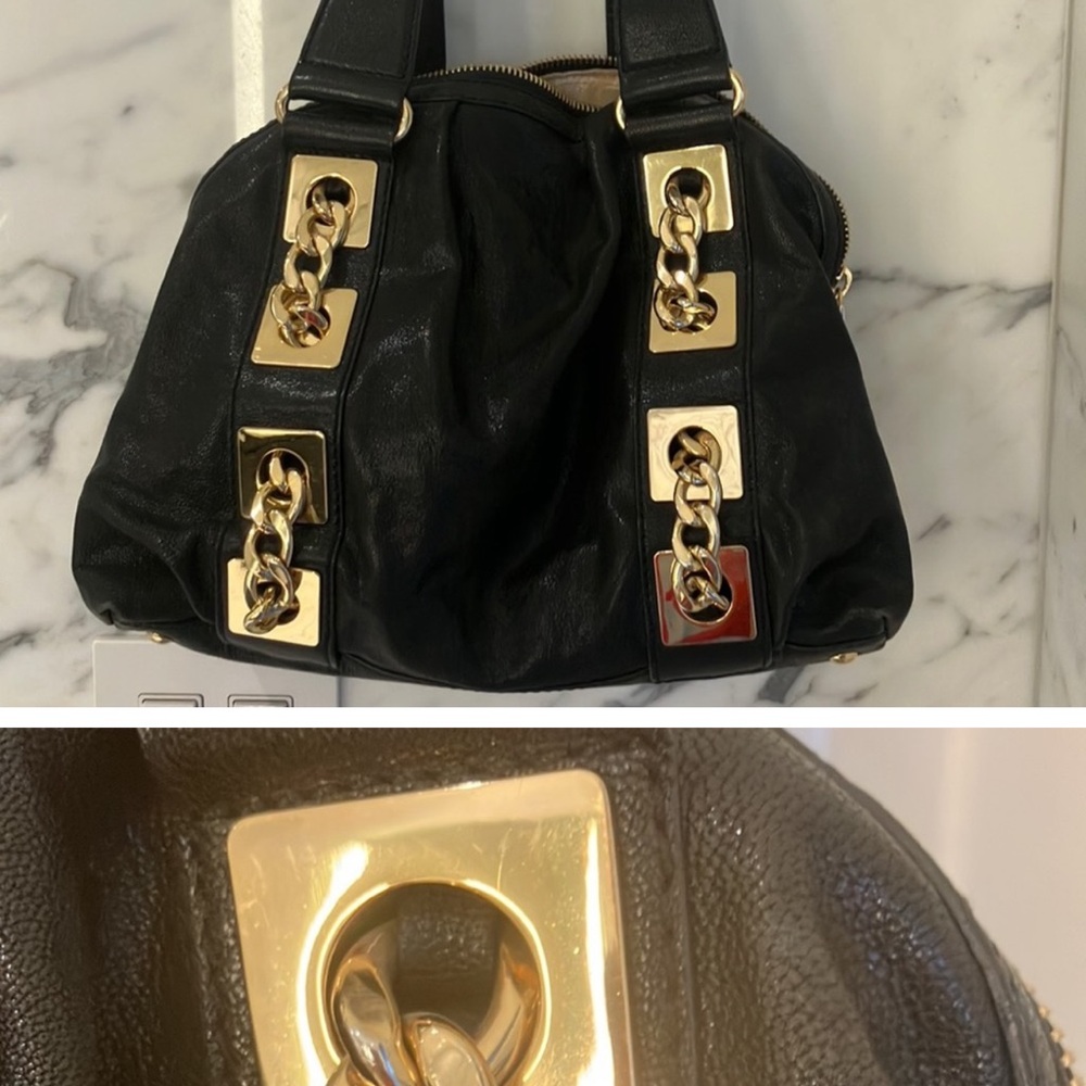 Elegant Michael Kors Black and Gold leather Women's Bag